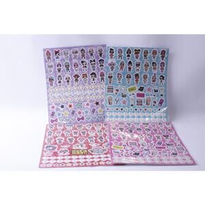 LOL Surprise, Sticker Sheets, Set of 4, Adhesive, Dolls Pictures, Hearts, Stars